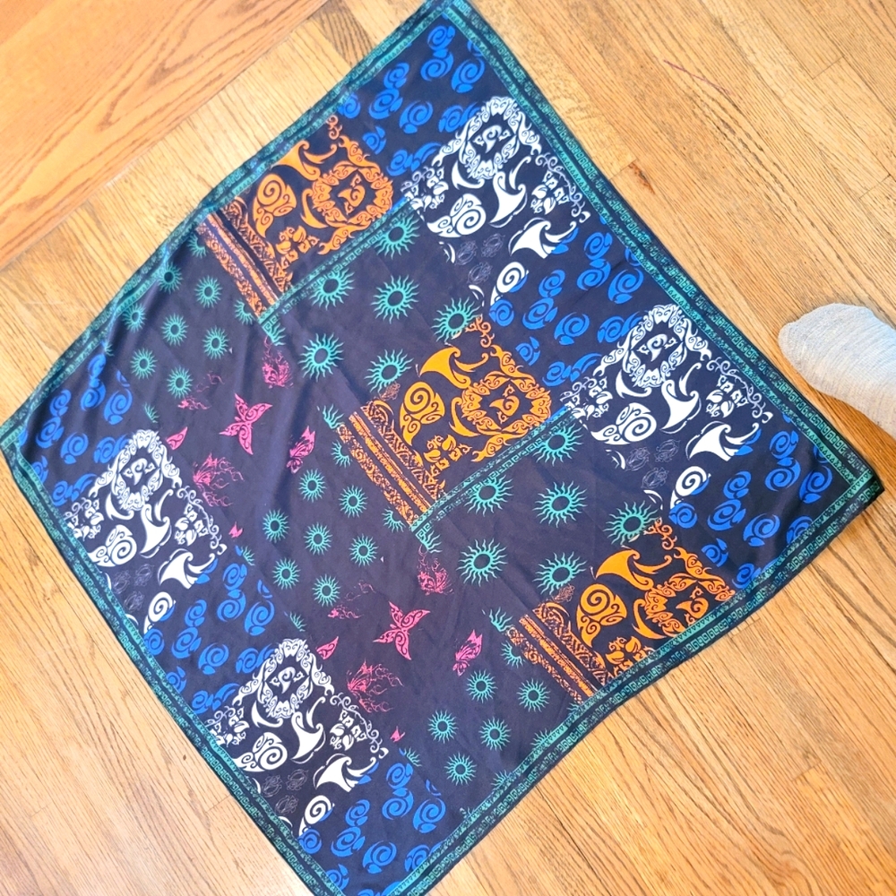 Large Silk Scarf Square blue orange green white teal pink black grey